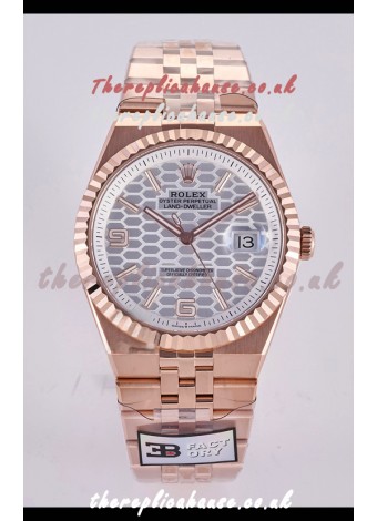 Rolex Land-Dweller 127336 Steel Honeycomb Dial Rose Gold 40MM Super Clone Watch 