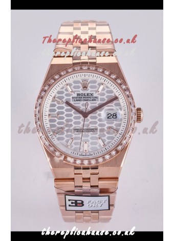 Rolex Land-Dweller 127336 Steel Honeycomb Dial Diamonds Rose Gold 40MM Super Clone Watch 