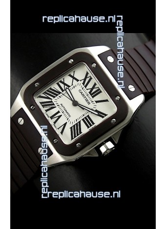 Cartier Santos Swiss Replica Automatic Watch in Brown Strap
