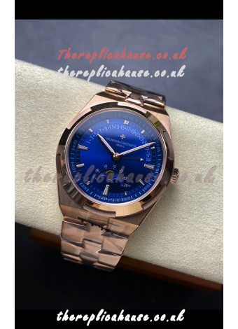 Vacheron Constantin Overseas True Moon Phase Rose Gold Blue Dial Swiss Replica Watch 
