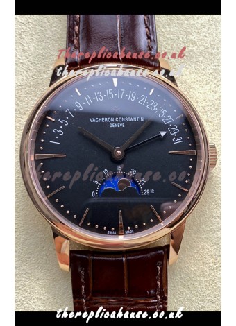 Vacheron Constantin Patrimony Moonphase Rose Gold Black dial Swiss Replica Watch 