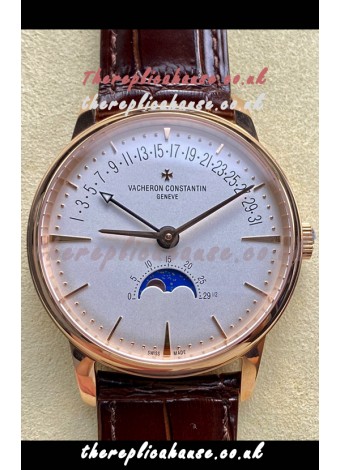 Vacheron Constantin Patrimony Moonphase Rose Gold White dial Swiss Replica Watch 