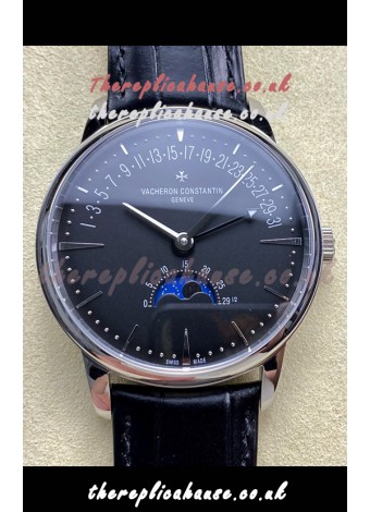 Vacheron Constantin Patrimony Moonphase Stainless Steel Black Dial Swiss Replica Watch 