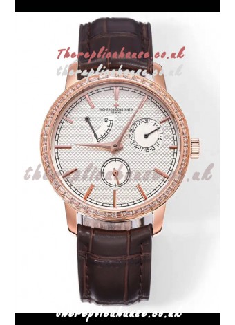 Vacheron Constantin Traditionnelle 83520 Rose Gold Diamonds Pale Yellow Dial Super Clone Watch 