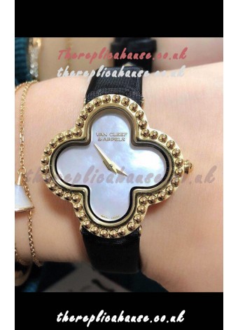 Van Cleef & Arpels Alhambra Yellow Gold Pearl Dial Watch 