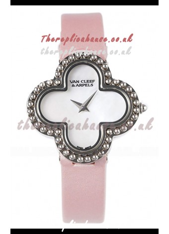 Van Cleef & Arpels Alhambra Stainless Steel Pink Strap Watch 