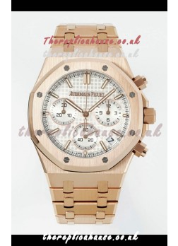 Royal Oak Chrono 26240 Rose Gold Strap in White Dial Super Clone Watch 