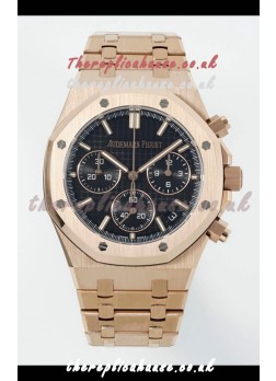 Royal Oak Chrono 26240 Rose Gold Strap in Black Dial Super Clone Watch 
