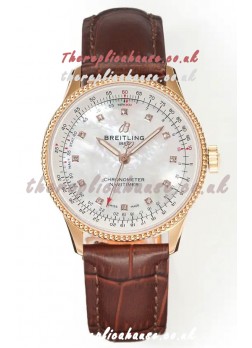 Navitimer Automatic 36 Rose Gold Pearl Dial Super Clone Watch 