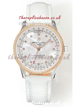 Navitimer Automatic 36 Rose Gold White Strap Super Clone Watch 