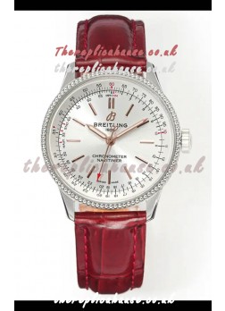 Navitimer Automatic 36 Steel Dial Red Strap Super Clone Watch 