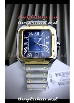 Cartier Santos De Cartier 904L Steel Blue Dial Two Tone Swiss Replica Watch 