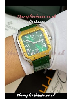 Cartier Santos De Cartier Green Dial Two Tone Swiss Replica Watch 