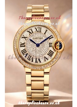 Ballon De Cartier Swiss Quartz 33MM Rose Gold Diamonds Super Clone Watch 