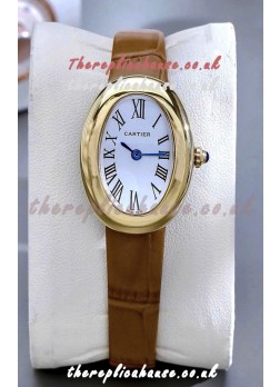 Cartier Baignoire Yellow Gold 23MM Super Clone Watch Brown Strap