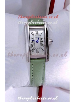 Cartier Tank Americaine Steel 19.4MM Green Strap Swiss Quartz Watch 