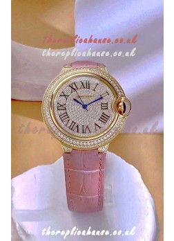 Ballon De Cartier Swiss Quartz 36MM Rose Gold Diamonds Super Clone Watch 