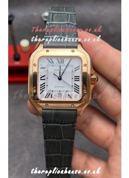Cartier Santos De Cartier Rose Gold Grey Leather Strap Super Clone Watch 