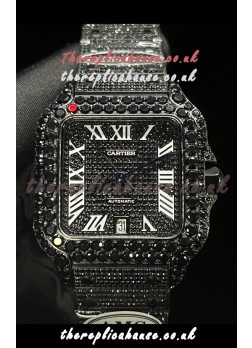 Cartier "Santos De Cartier" Black moissanite 40MM  Super Clone Watch 