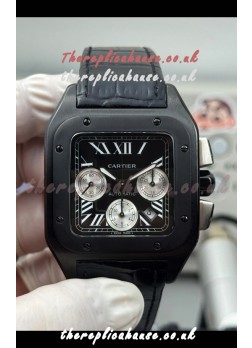 Cartier Santos 100 DLC Coating Black Dial 44MM Swiss Replica Watch 