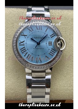 Ballon De Cartier Automatic Ice Blue Diamonds 36MM Dial Super Clone Watch 