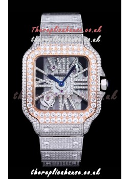 Cartier "Santos De Cartier" Skeleton moissanite Paved Super Clone Watch 