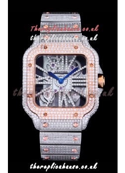 Cartier "Santos De Cartier" Skeleton moissanite Paved Super Clone Watch 
