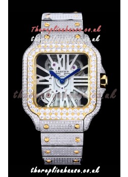 Cartier "Santos De Cartier" Skeleton moissanite Paved Super Clone Watch 