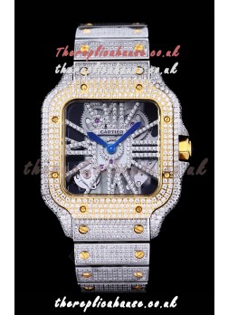 Cartier "Santos De Cartier" Skeleton moissanite Paved Super Clone Watch 
