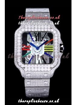 Cartier "Santos De Cartier" Skeleton moissanite Paved Super Clone Watch 