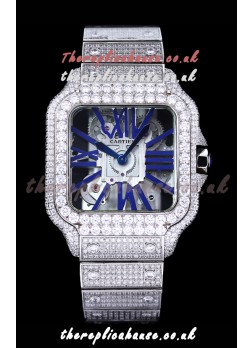 Cartier "Santos De Cartier" Skeleton moissanite Paved Super Clone Watch 
