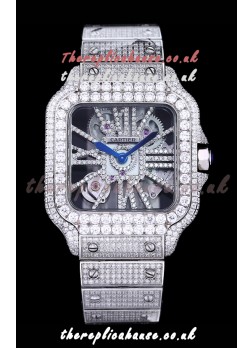 Cartier "Santos De Cartier" Skeleton moissanite Paved Super Clone Watch 