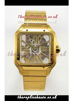 Cartier Santos Yellow Gold Skeleton Dial Super Clone Watch 