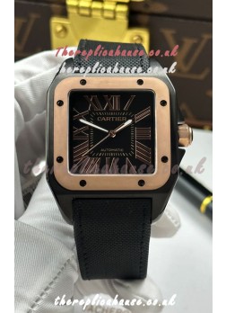 Santos De Cartier in Black Dial PVD MLF Coating Super Clone Watch