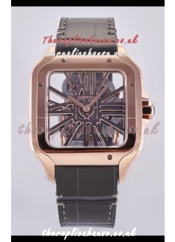Santos De Cartier Super Clone Watch in Skeleton Dial Rose Gold Case