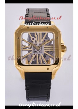 Santos De Cartier Super Clone Watch in Skeleton Dial Rose Yellow Case