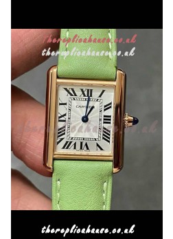 Cartier Tank Louis 22MM Swiss Quartz Gold Casing Green Strap Watch 