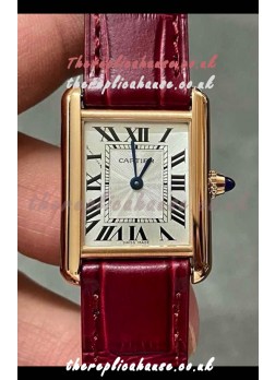 Cartier Tank Louis 22MM Swiss Quartz Gold Casing Red Strap Watch 