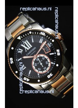 Calibre De Cartier Watch 42MM Black Dial Two Tone Case - 1:1 Mirror Replica Watch