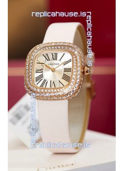Coussin De Cartier Rose Gold Swiss Replica Watch White Strap 