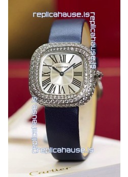 Coussin De Cartier Steel Watch Swiss Replica Watch Blue Strap 