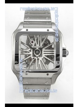Santos De Cartier Super Clone Watch in Skeleton Dial Stainless Steel Case