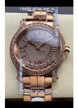 Chopard Happy Sport Super Clone Automatic Watch 36MM in Rose Gold Casing Mossanites Dial
