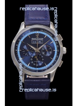 Jaeger LeCoultre Master Control Chronograph Calendar Steel Casing Blue Dial Watch 