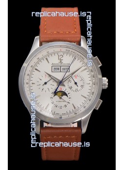 Jaeger LeCoultre Master Control Chronograph Calendar Steel Casing White Dial Watch 
