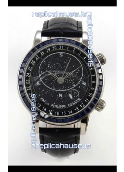 Patek Philippe Grand Complications 6102 Black Dial Blue Diamonds Swiss Replica Watch 