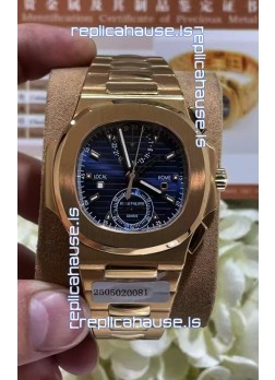Patek Philippe Nautilus 5990R Rose Gold on 904L Steel Case in Blue Dial - 1:1 Mirror Replica