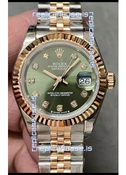 Rolex Datejust Super Clone Green Dial 2 Tone Rose Gold Watch 28MM