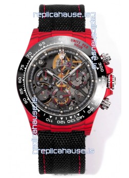 Rolex Daytona Blaken Red Carbon 1:1 Swiss Mirror Replica Skeleton Dial Cal.4130 Movement