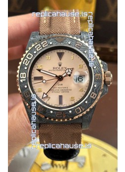 Rolex GMT Masters DiW Black Carbon Casing Swiss Replica Watch Beige Gray Dial 